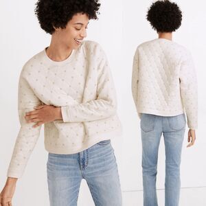 MADEWELL Antique Cream Quilted Swing Pullover Sweatshirt Sweater Womens Small